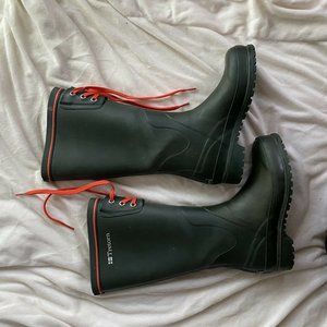 Tretorn Rain Rubber Boots Tall Calf Green Red Laces Women Kids Size 35 (US 4)